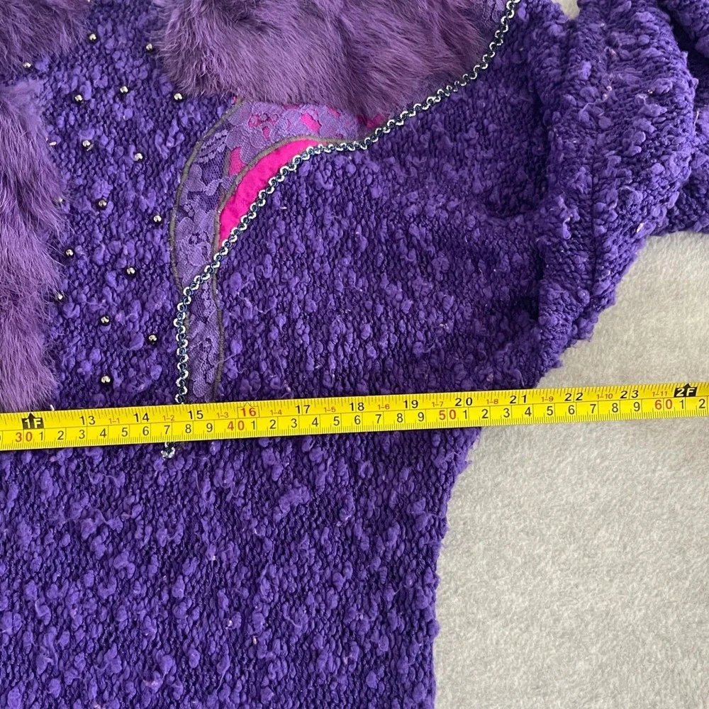 20 Ans Purple Art‎ to Wear Sweater M/L Faux Fur Sequin Beaded Knit Statement Top